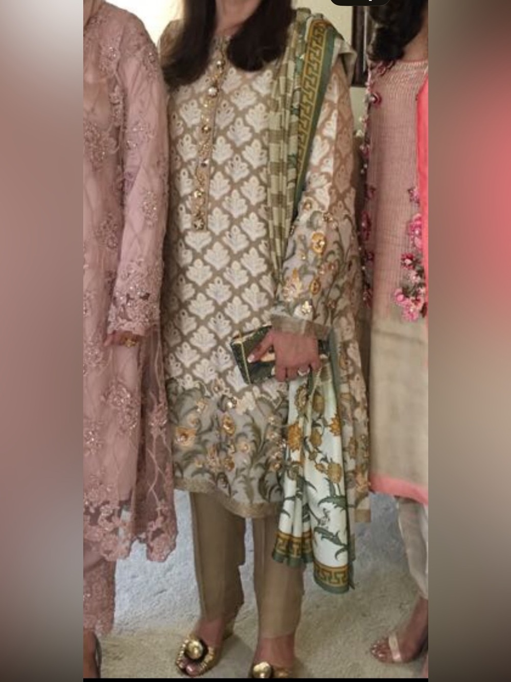Embroidered Long Sleeve Lawn Dress with Trousers and Dupatta - Sage Green